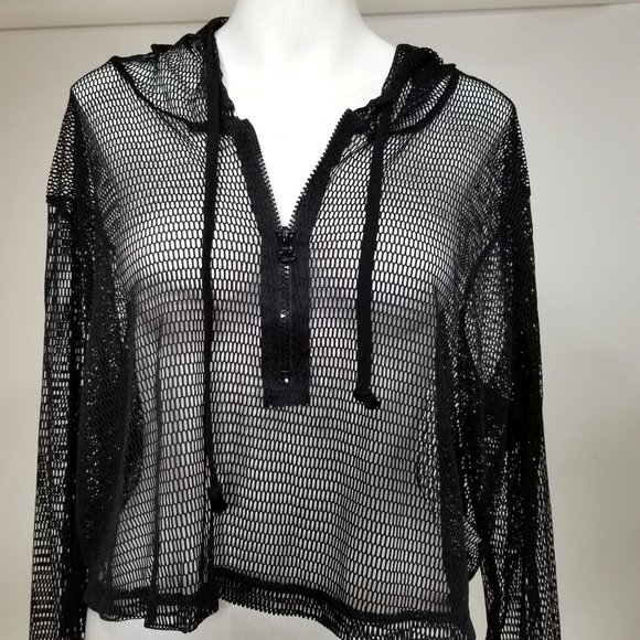 Wild Fable Jacket Hoodie XXL Black Crop Mesh Spandex Zip Gothic Punk Alt Cosplay